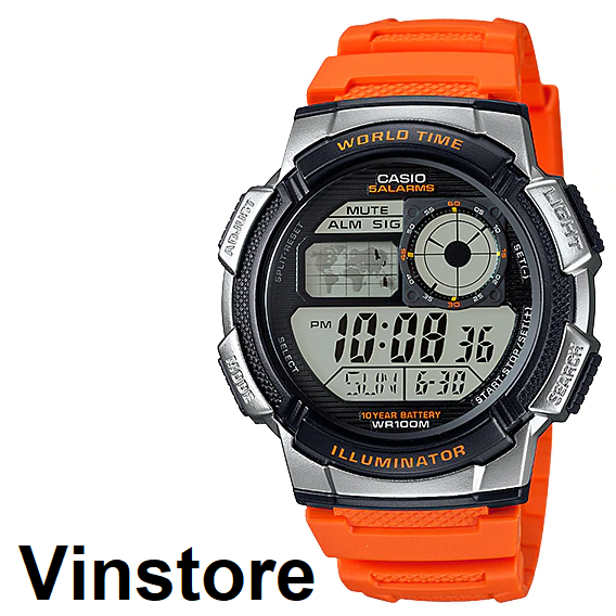 [Vinstore] Casio AE-1000W Youth Series Orange Resin Digital Quartz Men Watch AE-1000W-4BVDF AE-1000W-4B AE-1000W-4 AE1000W-4B