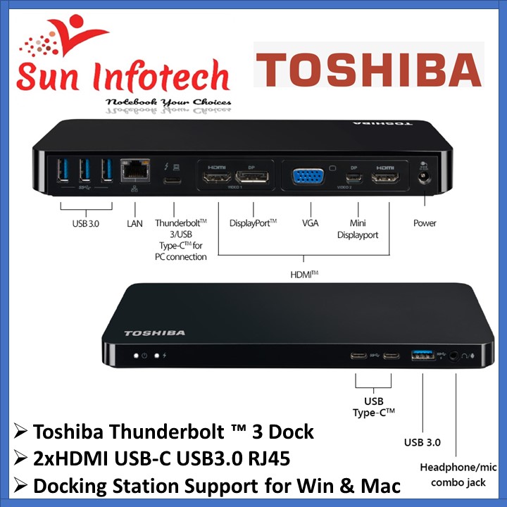 Toshiba Thunderbolt ™ 3 Dock 1xHDMI DP mDP USB-C USB3.0 RJ45 Docking Station Support for Win & Mac [Used]