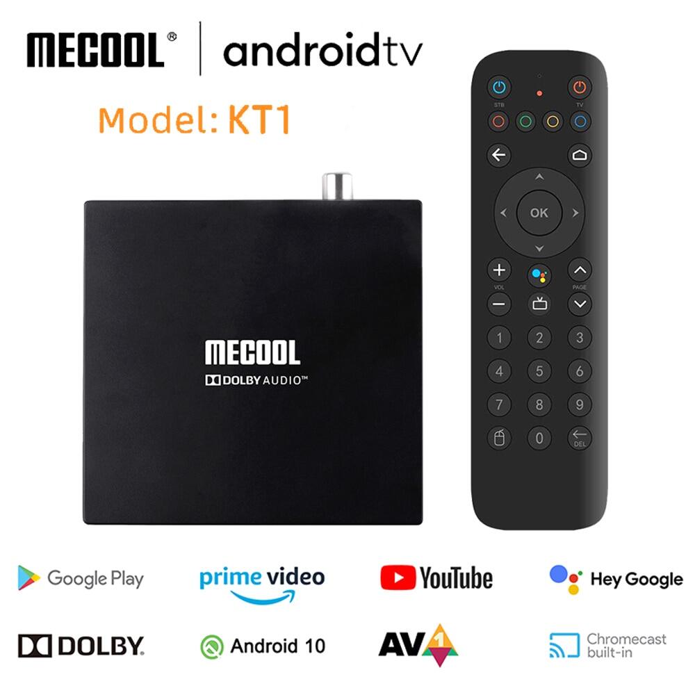 MECOOL KT1 DVB-T2 Android10 AV1 Smart TVBox 2GB 16GB 2.4G 5G WiFi 100M Dolby Decoder TVReceiver