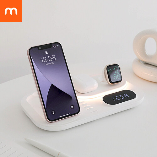 mooas All-Rounder 4 in 1 Fast Wireless Charging nightlight Clock, Wireless Charging Station with LED Clock, Compatible with iPhone 12, Galaxy S22, LG V50 and Newer, Airpods, Galaxy Buds, Apple Watch