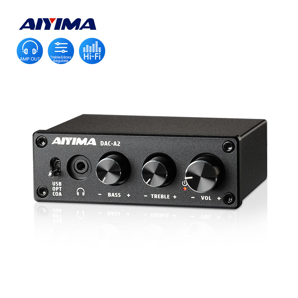 AIYIMA DAC-A2 Mini HiFi 2.0 Digital Audio Decoder USB DAC Headphone Amplifier 24Bit 96KHz Input USB/Coaxial/Optical Output RCA Amp DC5V