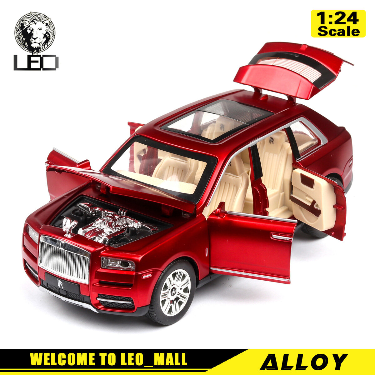 LEO 1:24 Rolls Royce Cullinan Diecast Alloy Car Model Toy Cars For Boy Children Toys Kids Gift SUV