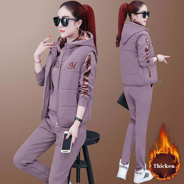 3 Piece Set Women Suit Tracksuit Winter Hoodies+Vest+Pants Track Suit Plus Velvet Warm Sporting Suits Female Clothes