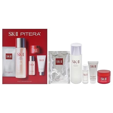 SK-II Cult Favorites Skincare Set for Women - 5 Pc 0.5oz Facial Treatment Cleanser, 1oz Treatment Clear Lotion, 5.3oz Treatment Essence, 0.4oz Skinpower Advanced Cream, 1 Pc Treatment Mask